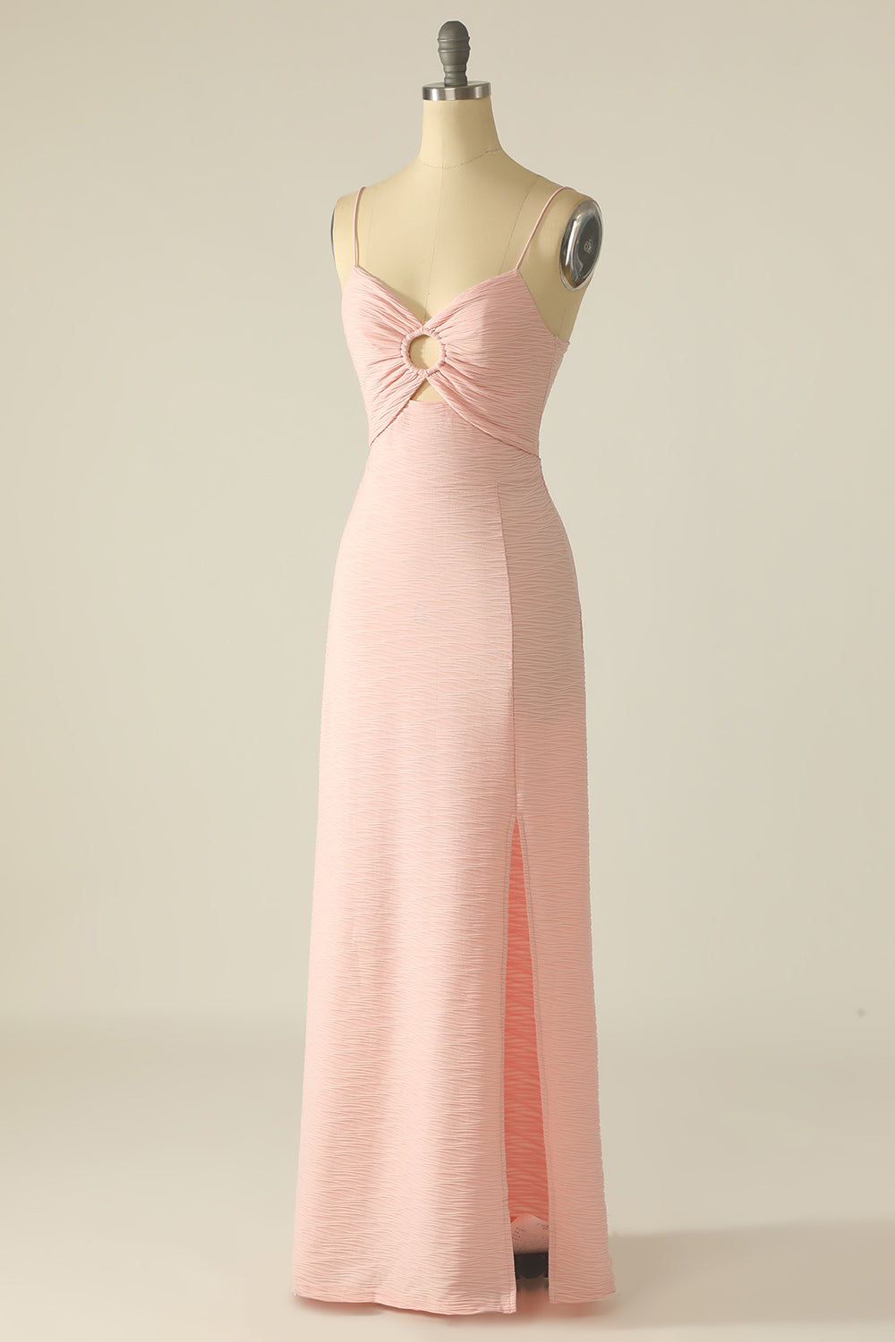 Pink Spaghetti Straps Cut Out Wedding Guest Dress With Bow