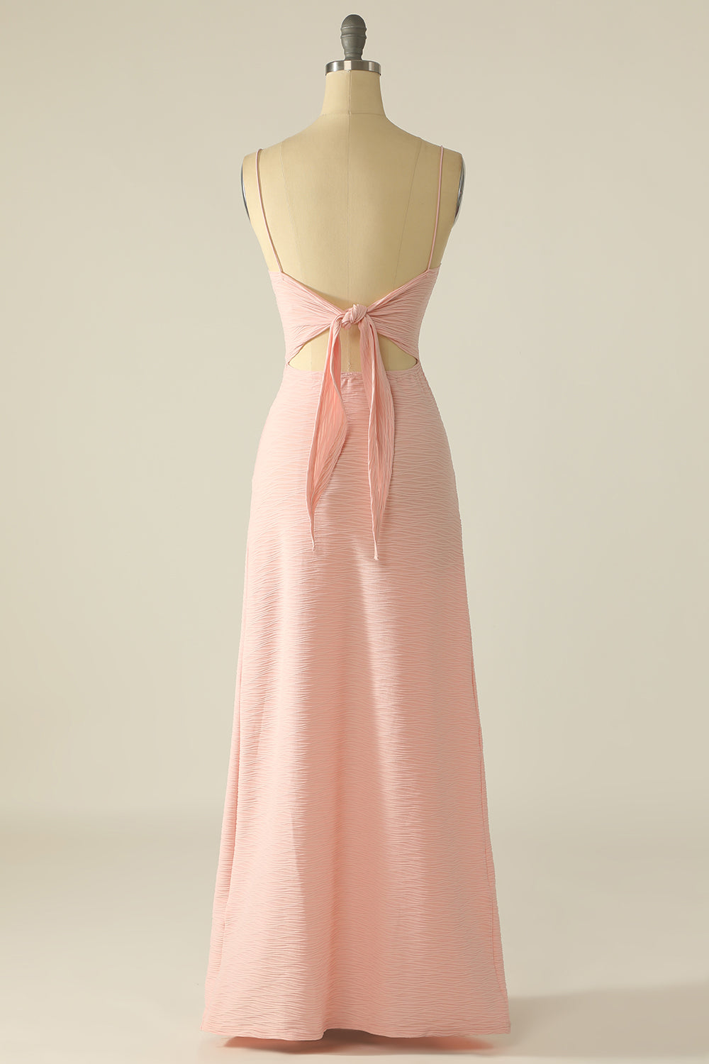 Pink Spaghetti Straps Cut Out Wedding Guest Dress With Bow