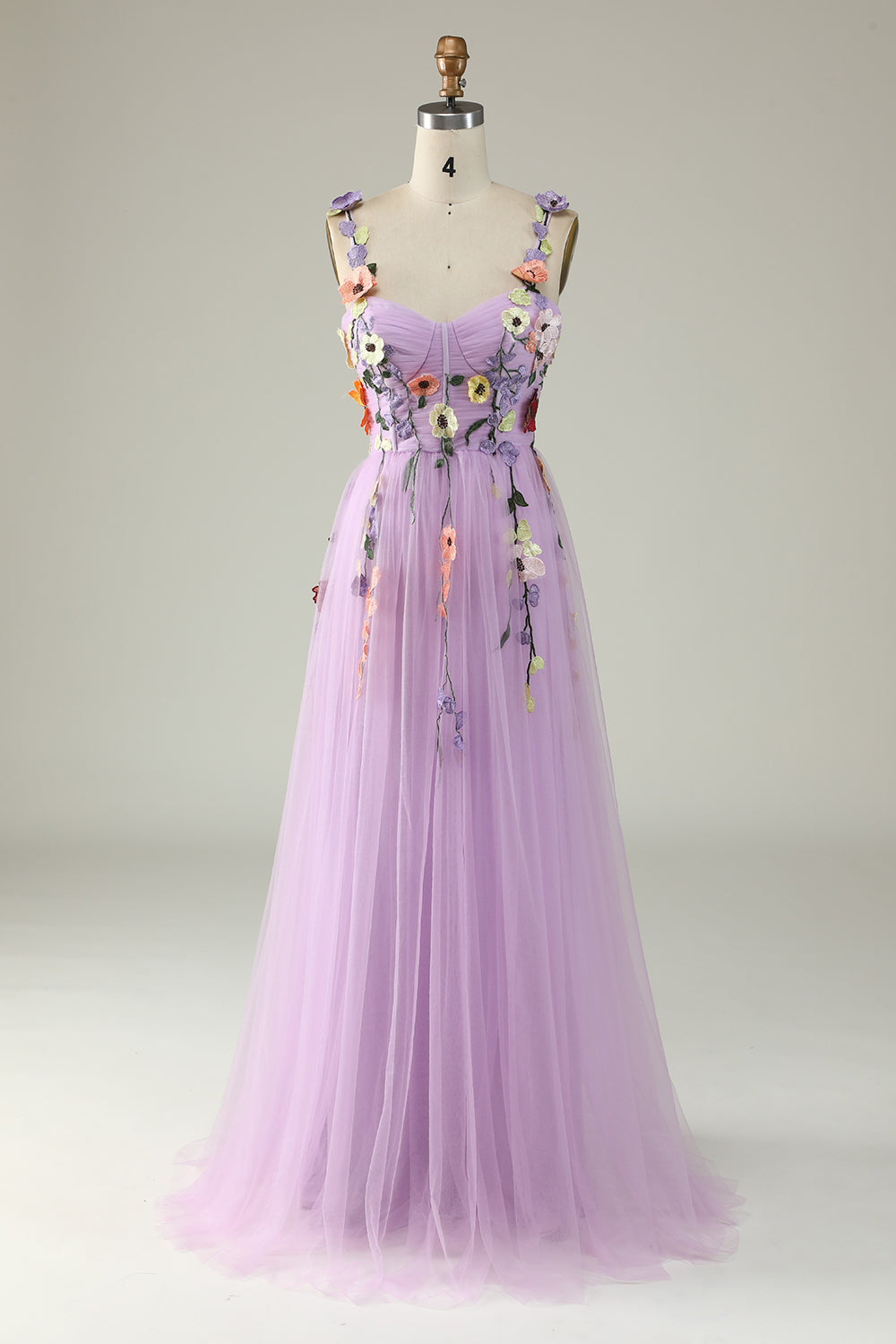 Champagne Spaghetti Straps Prom Dress With 3D Flowers - Fashionpara