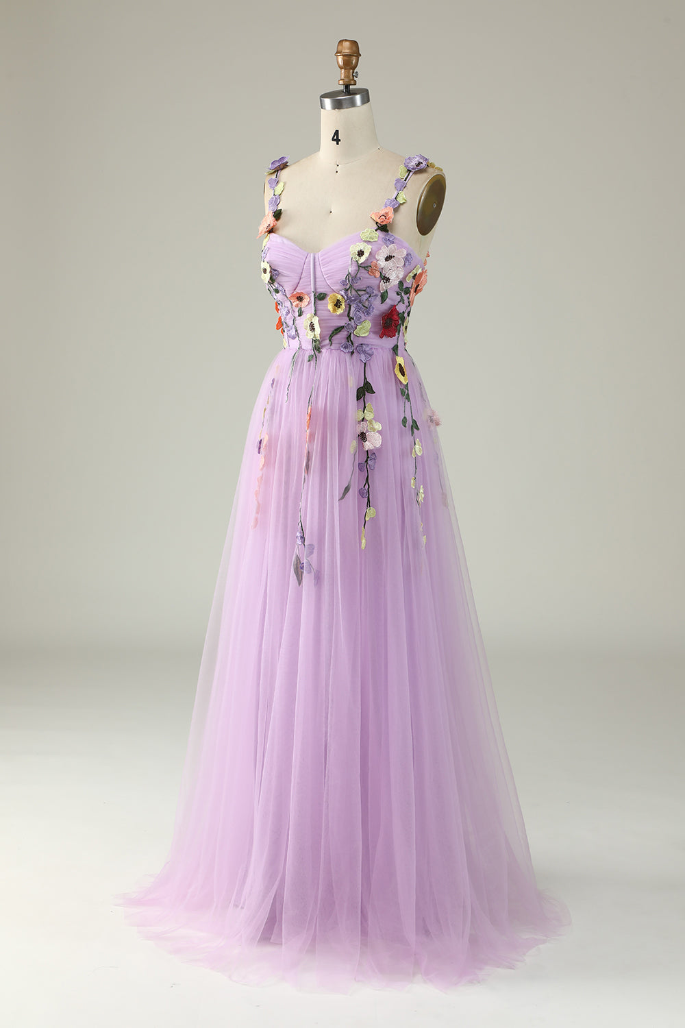 Champagne Spaghetti Straps Prom Dress With 3D Flowers - Fashionpara