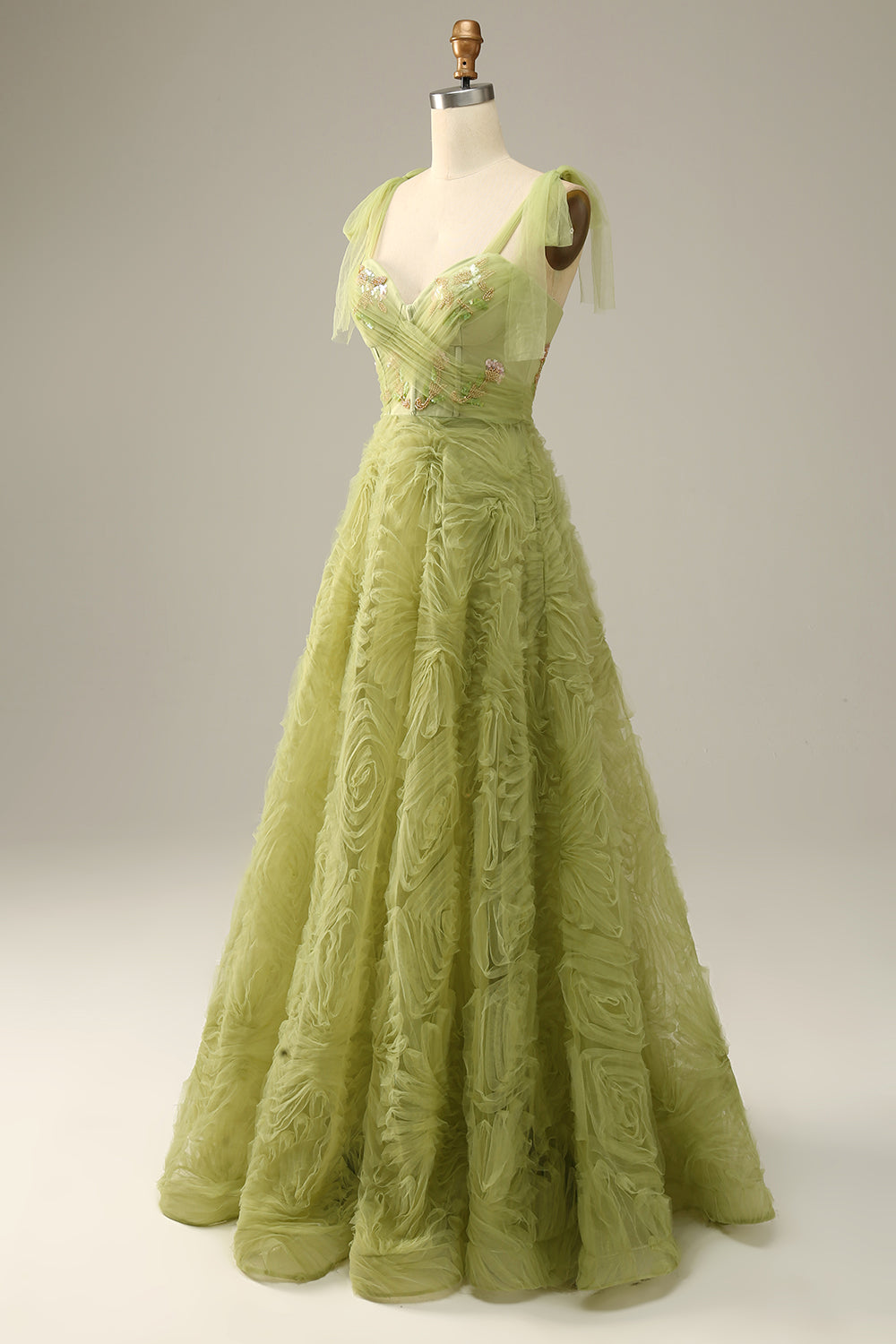 Light Green A-Line Prom Dress With Embroidery - Fashionpara