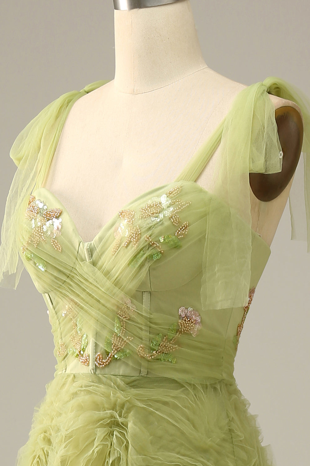 Light Green A-Line Prom Dress With Embroidery - Fashionpara