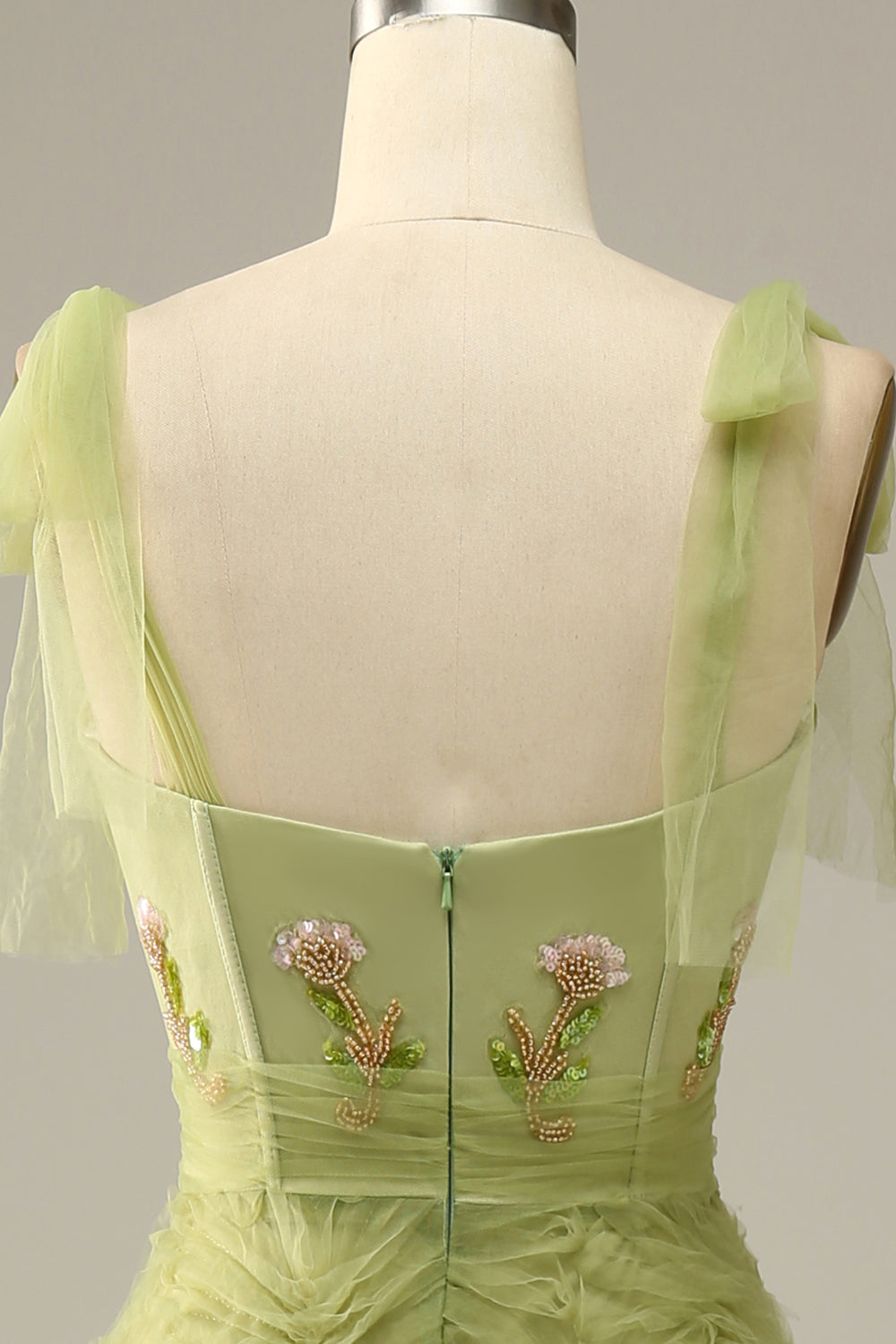 Light Green A-Line Prom Dress With Embroidery - Fashionpara