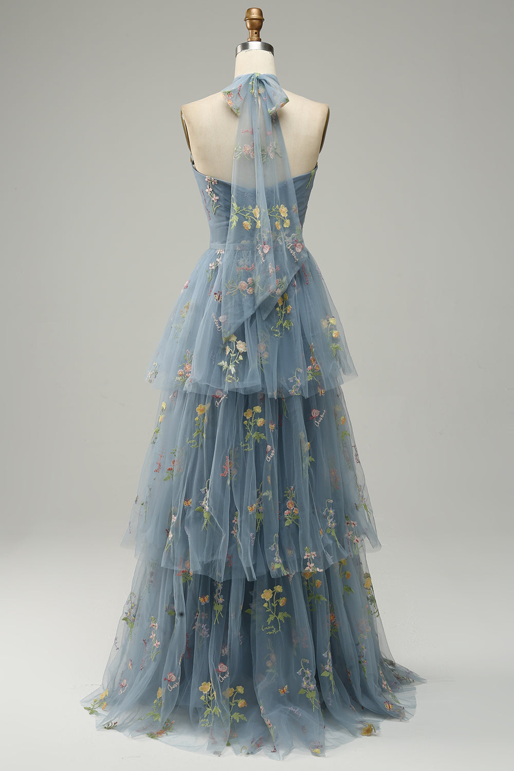 Halter A Line Tulle Prom Dress with Embroidery - Fashionpara
