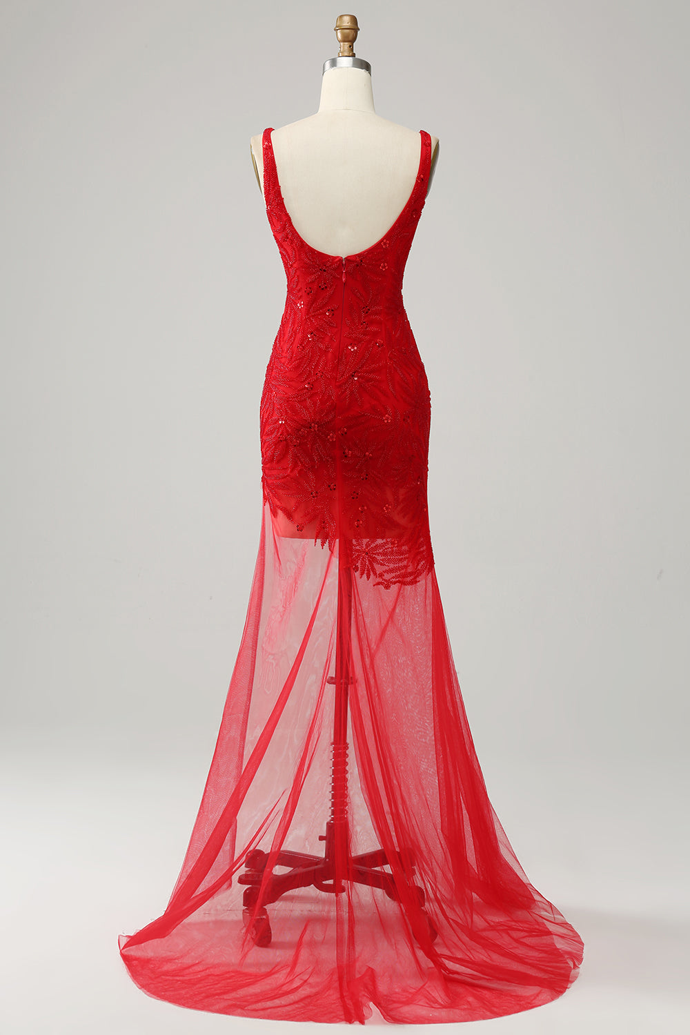 Mermaid V Neck Red Long Prom Dress with Embroidery - Fashionpara