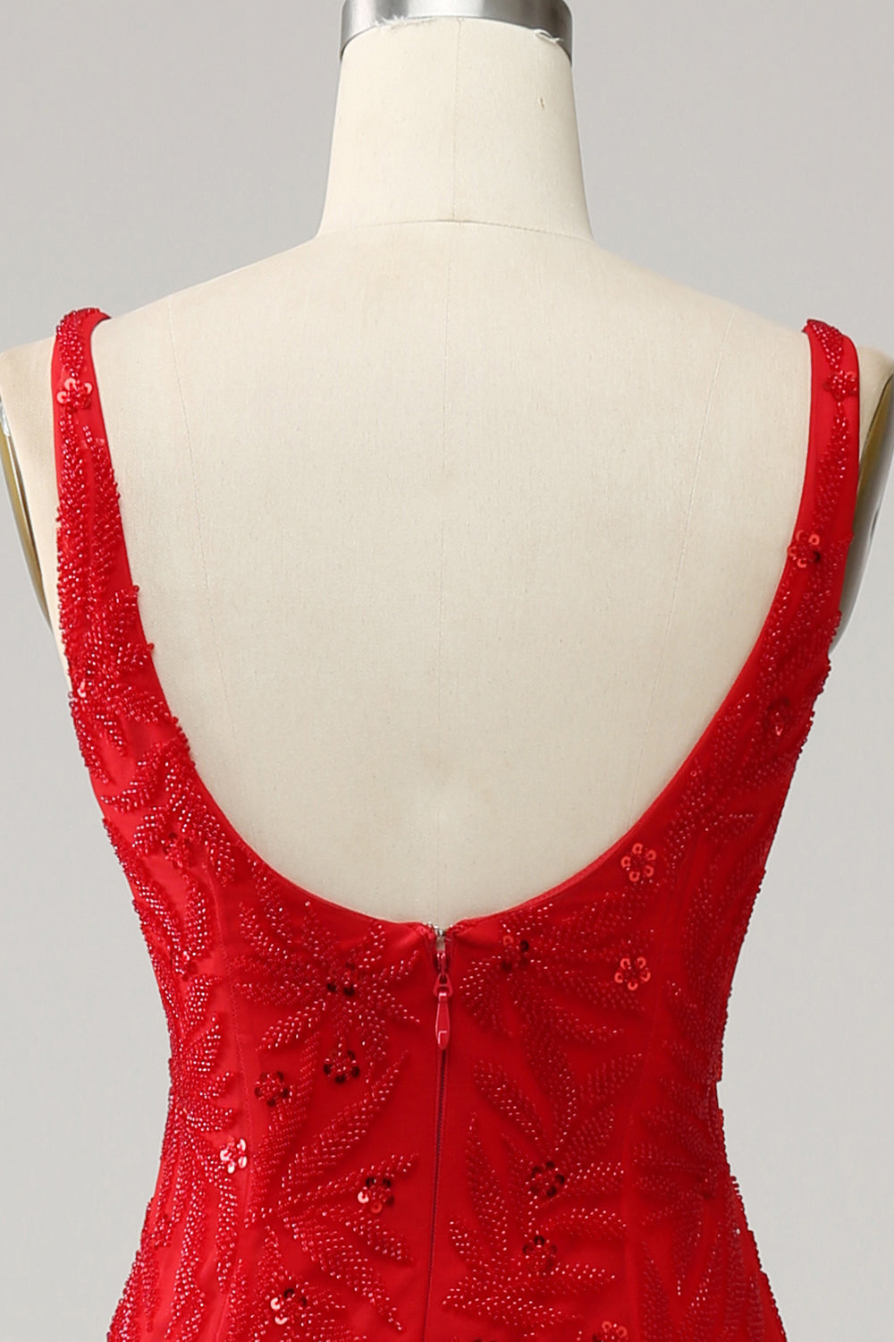 Mermaid V Neck Red Long Prom Dress with Embroidery - Fashionpara