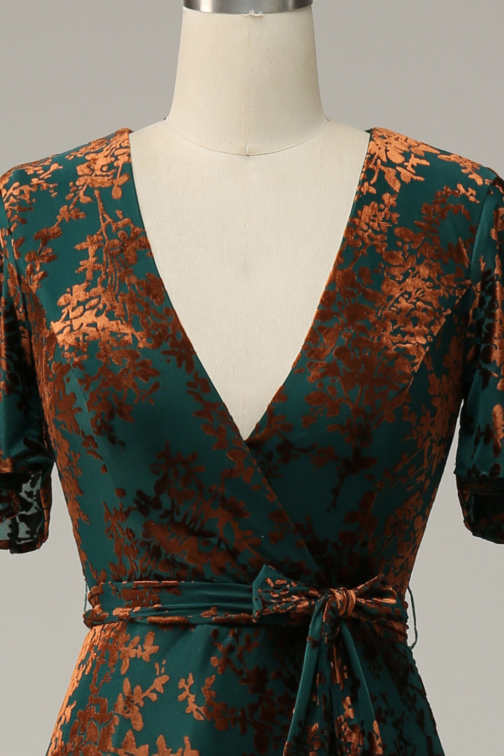 Golden Purple Velvet Burnout V-Neck A-Line Long Wedding Guest Dress