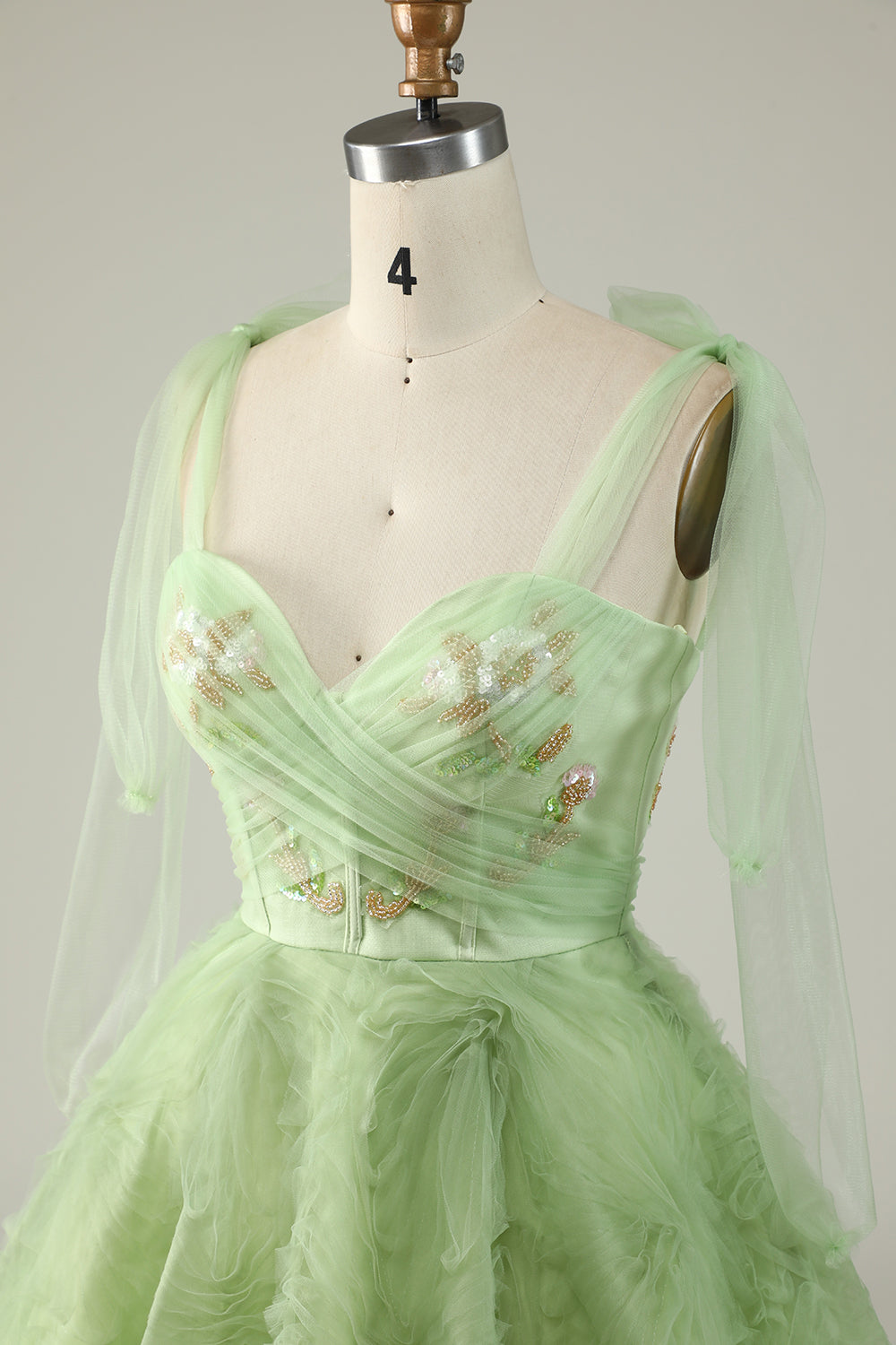 Green V neck Short Tulle Graduation Dress