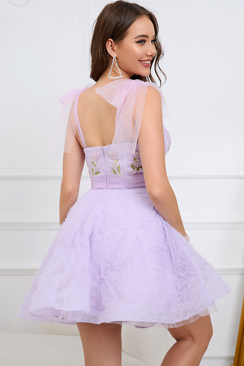 Green V neck Short Tulle Homecoming Dress