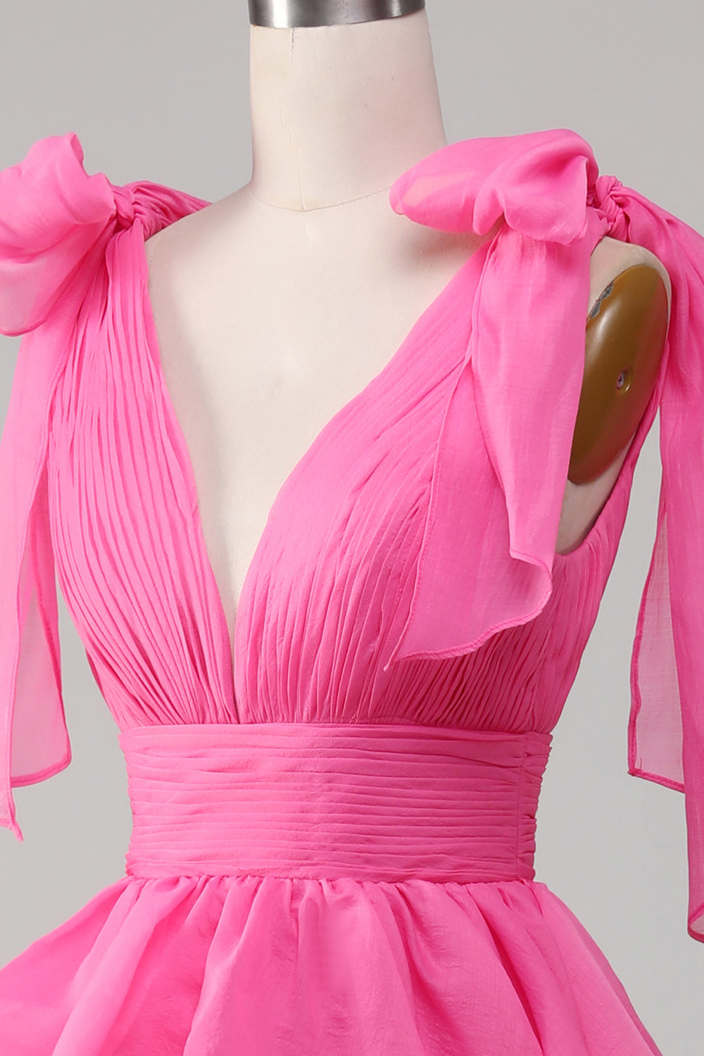 Golden A-Line V-Neck Pleated Tiered Backless Long Prom Dress With Slit