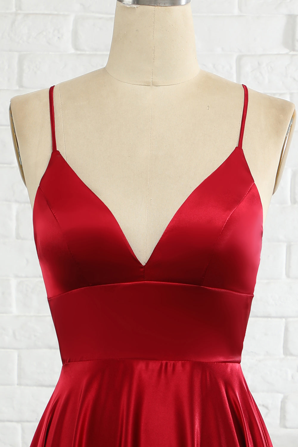 Simple A Line Spaghetti Straps Burgundy Long Bridesmaid Dress with Cirss Cross Back - Fashionpara