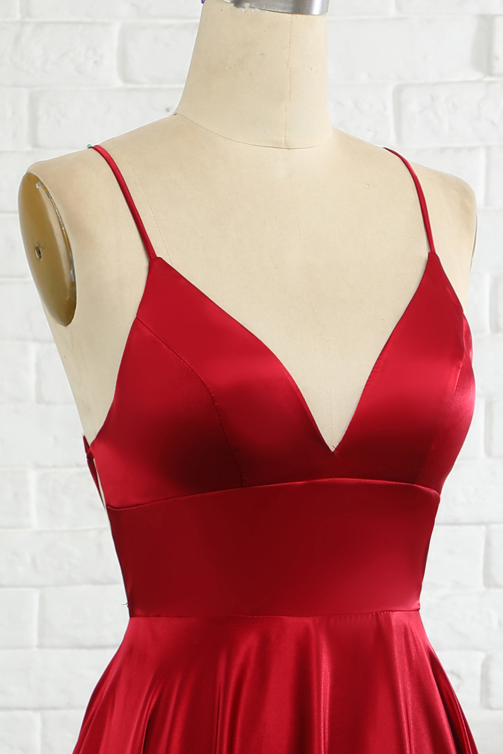 Simple A Line Spaghetti Straps Burgundy Long Bridesmaid Dress with Cirss Cross Back - Fashionpara