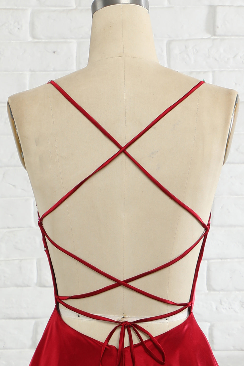 Simple A Line Spaghetti Straps Burgundy Long Bridesmaid Dress with Cirss Cross Back - Fashionpara