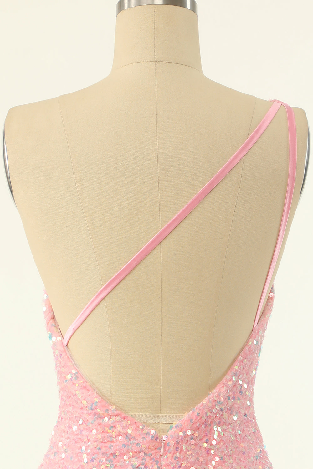 Pink One Shoulder Sequins Tight Homecoming Dress - Fashionpara