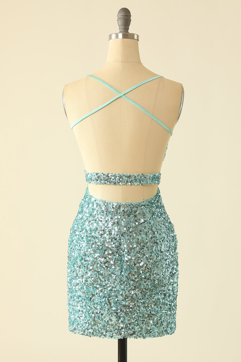 Green Open Back Sequin Glitter Homecoming Dress - Fashionpara