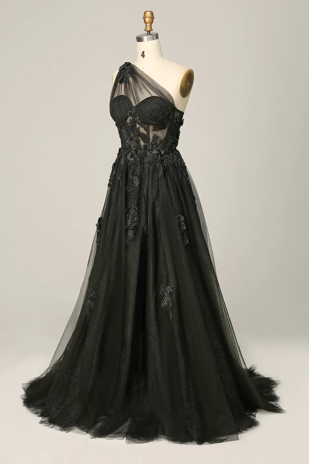 Elegant A Line One Shoulder Purple Long Prom Dress with Appliques - Fashionpara