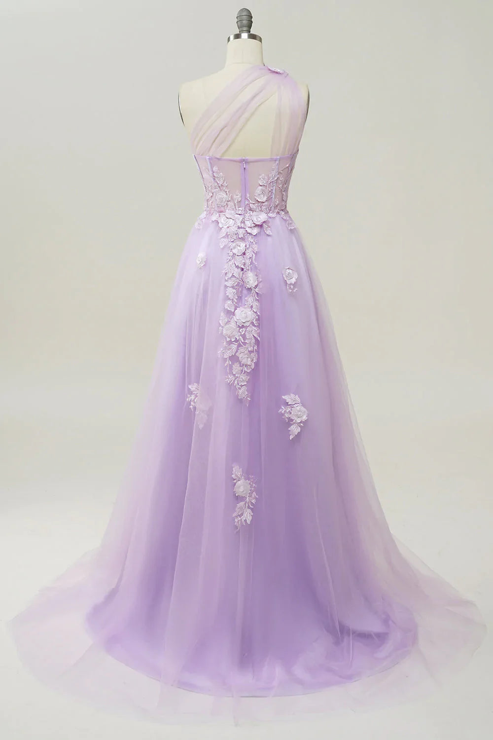 Elegant A Line One Shoulder Purple Long Prom Dress with Appliques - Fashionpara