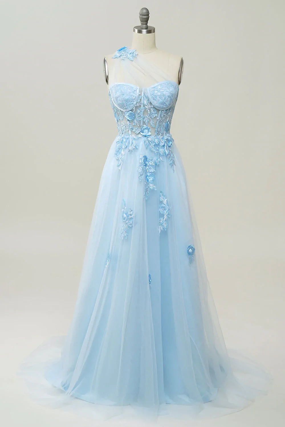 Elegant A Line One Shoulder Purple Long Prom Dress with Appliques - Fashionpara