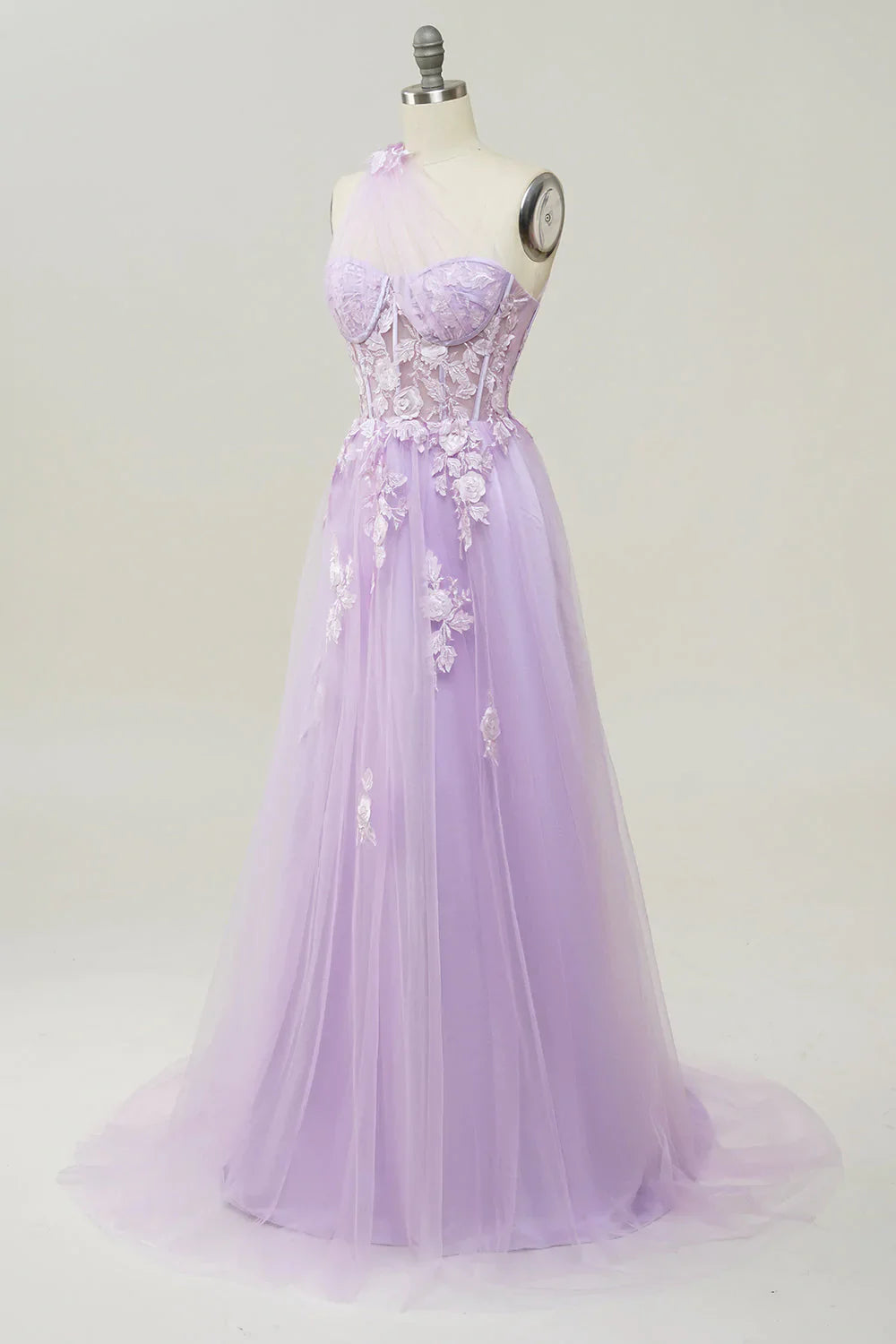 Elegant A Line One Shoulder Purple Long Prom Dress with Appliques - Fashionpara