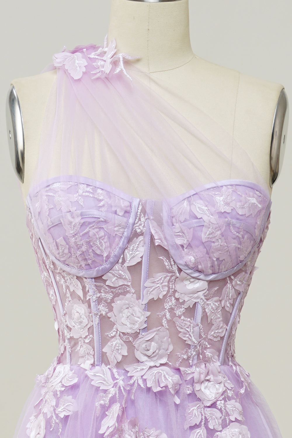 Elegant A Line One Shoulder Purple Long Prom Dress with Appliques - Fashionpara