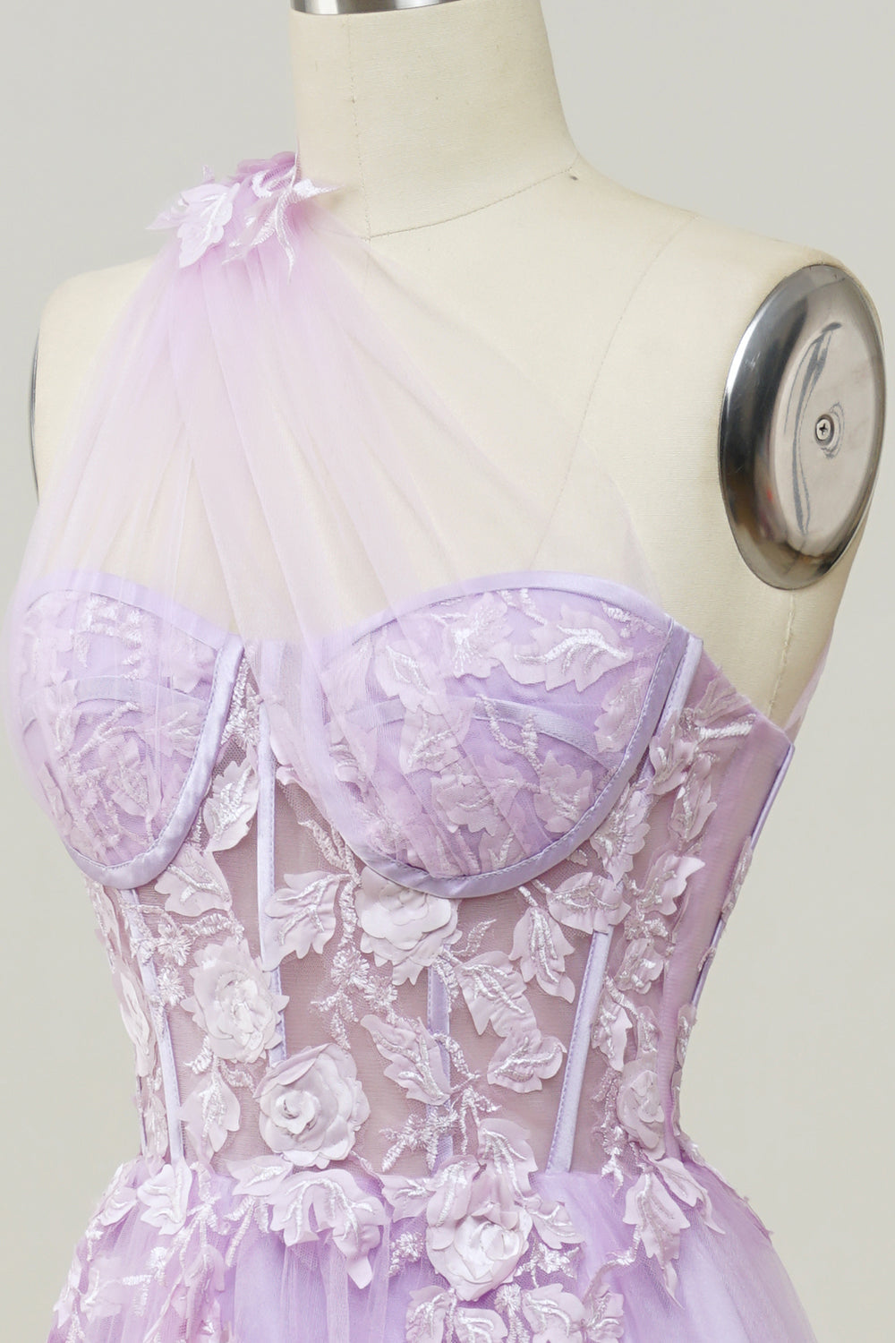 Elegant A Line One Shoulder Purple Long Prom Dress with Appliques - Fashionpara