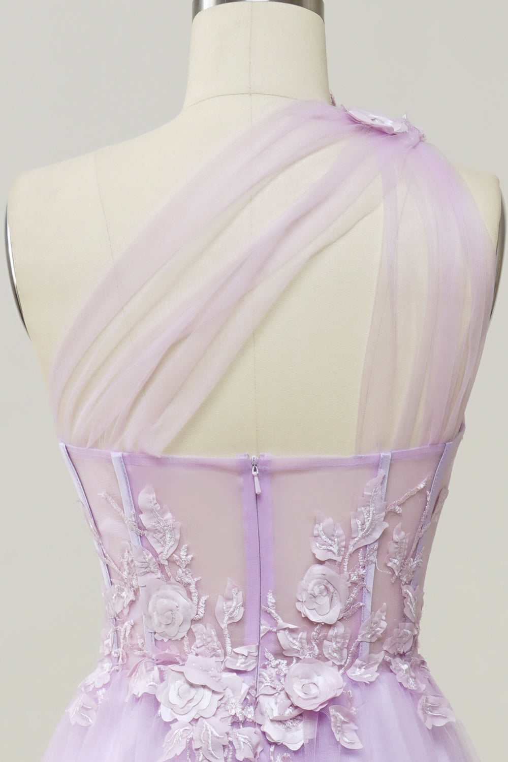 Elegant A Line One Shoulder Purple Long Prom Dress with Appliques - Fashionpara