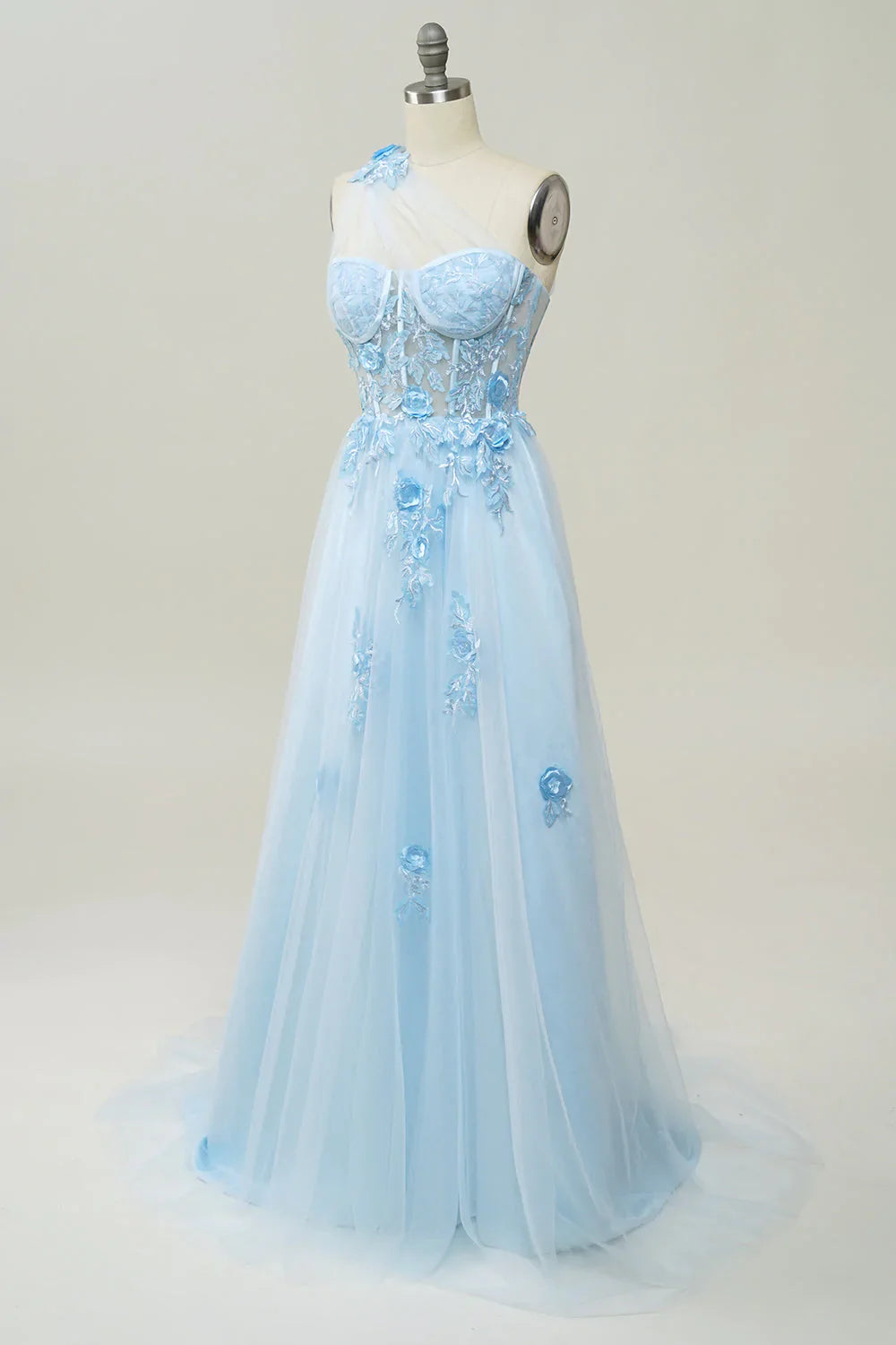 Elegant A Line One Shoulder Purple Long Prom Dress with Appliques - Fashionpara