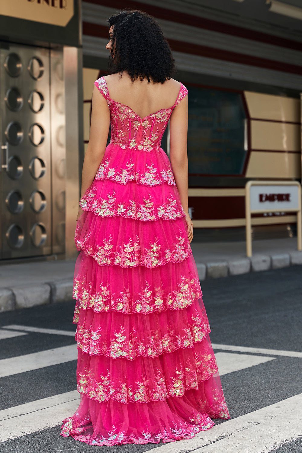 Sparkly A Line Long Off The Shoulder Sequin Black Tiered Long Prom Dress with Slit - Fashionpara