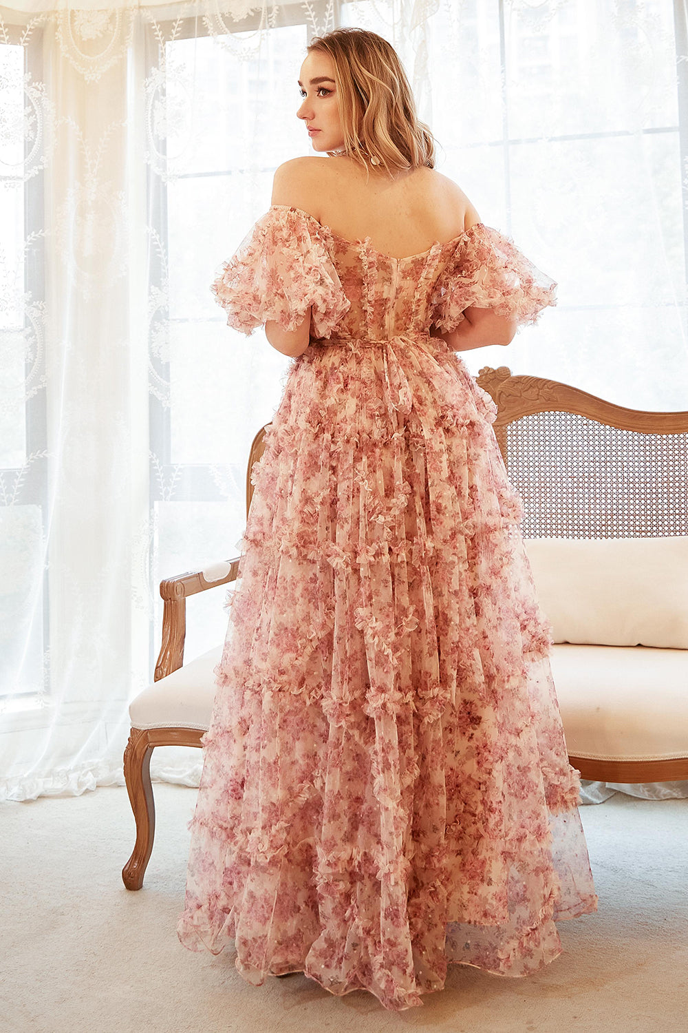 A Line Off the Shoulder Ivory Red Flower Plus Size Prom Dress - Fashionpara