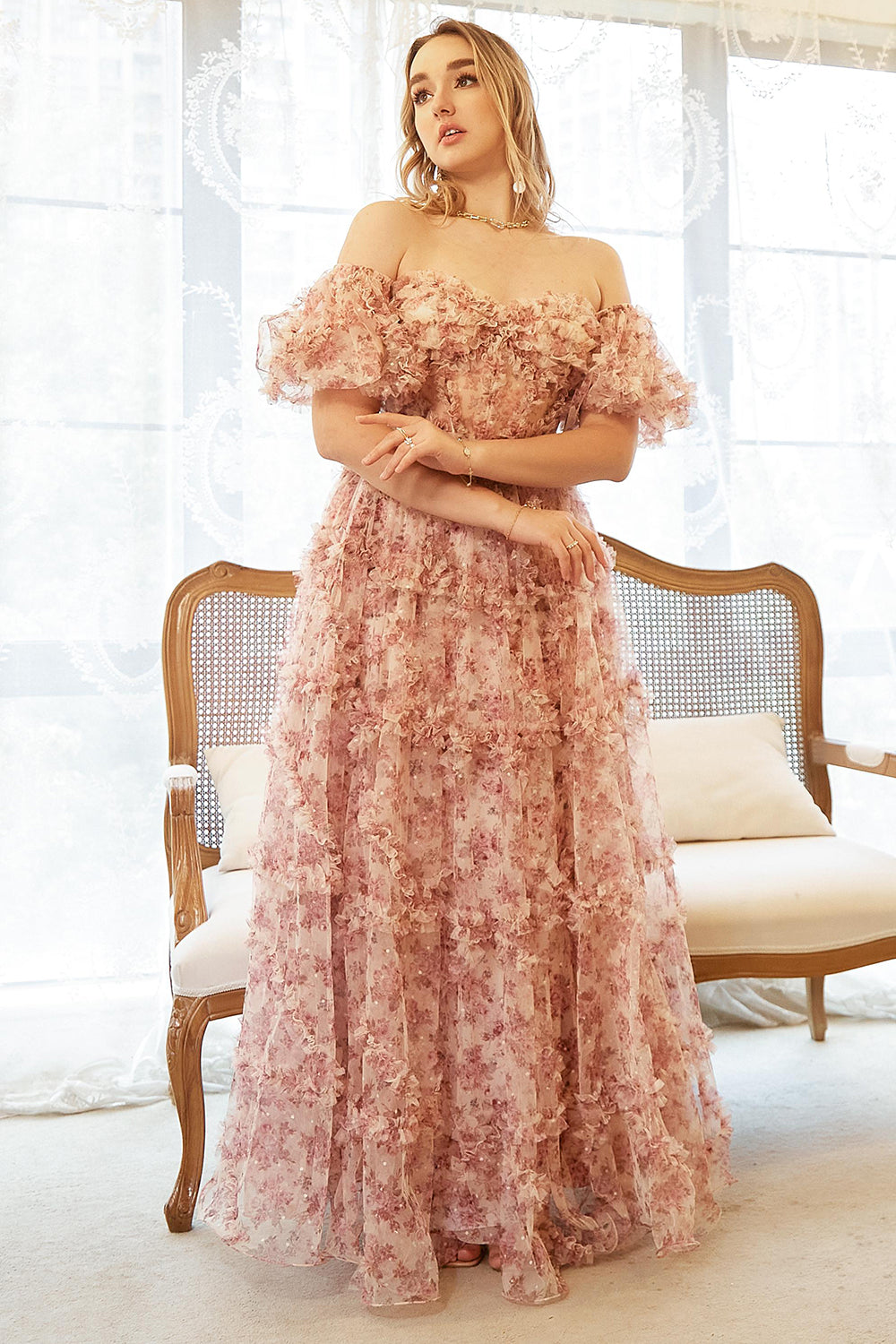 A Line Off the Shoulder Ivory Red Flower Plus Size Prom Dress - Fashionpara