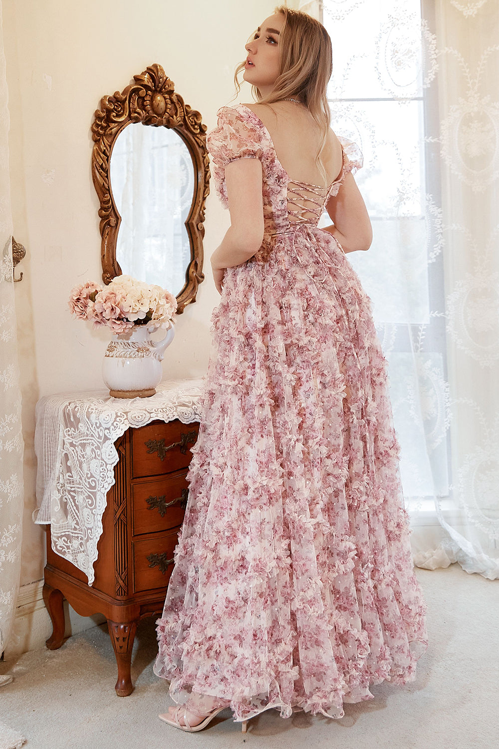 A Line Sweetheart Ivory Red Flower Plus Size Prom Dress - Fashionpara