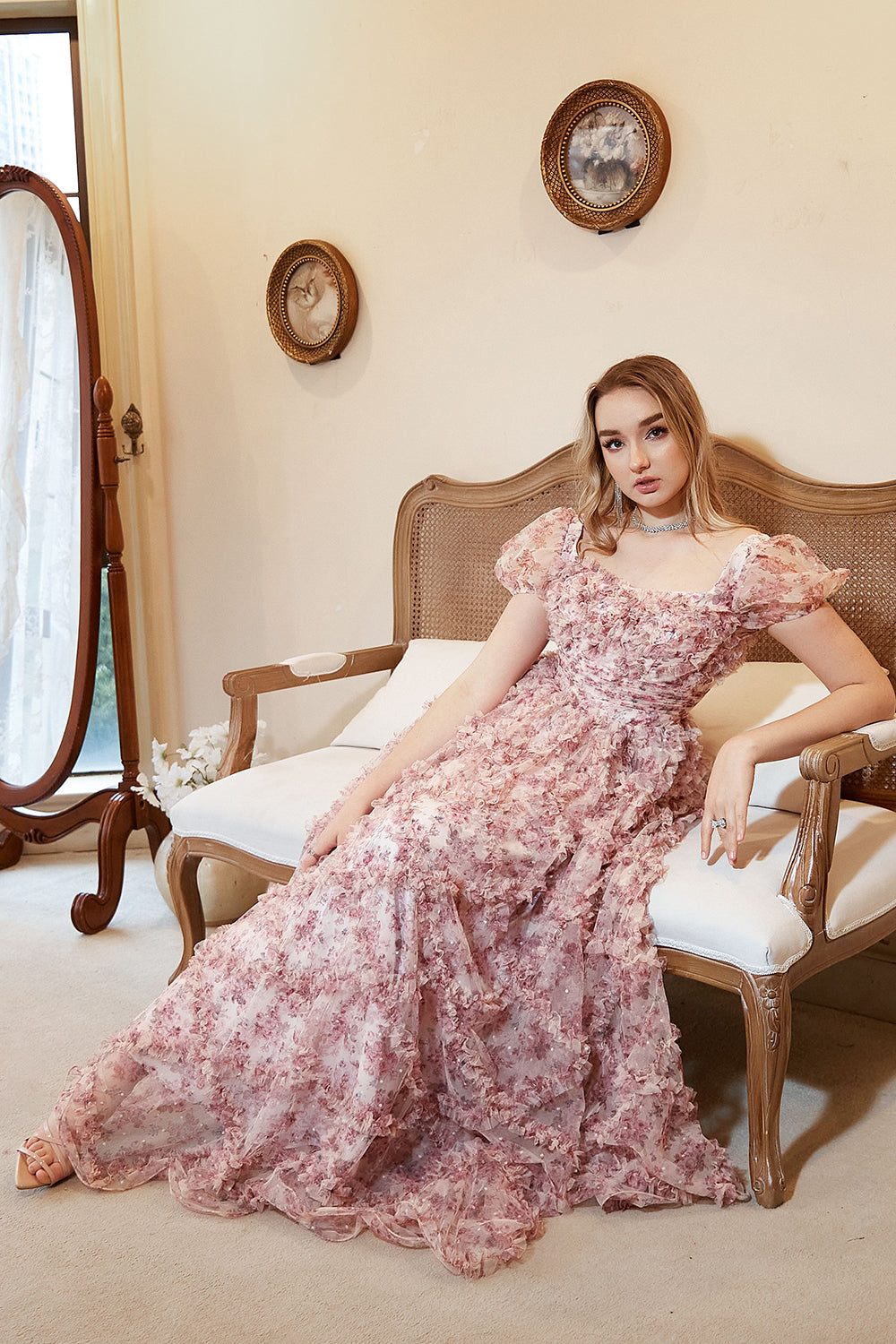 A Line Sweetheart Ivory Red Flower Plus Size Prom Dress - Fashionpara