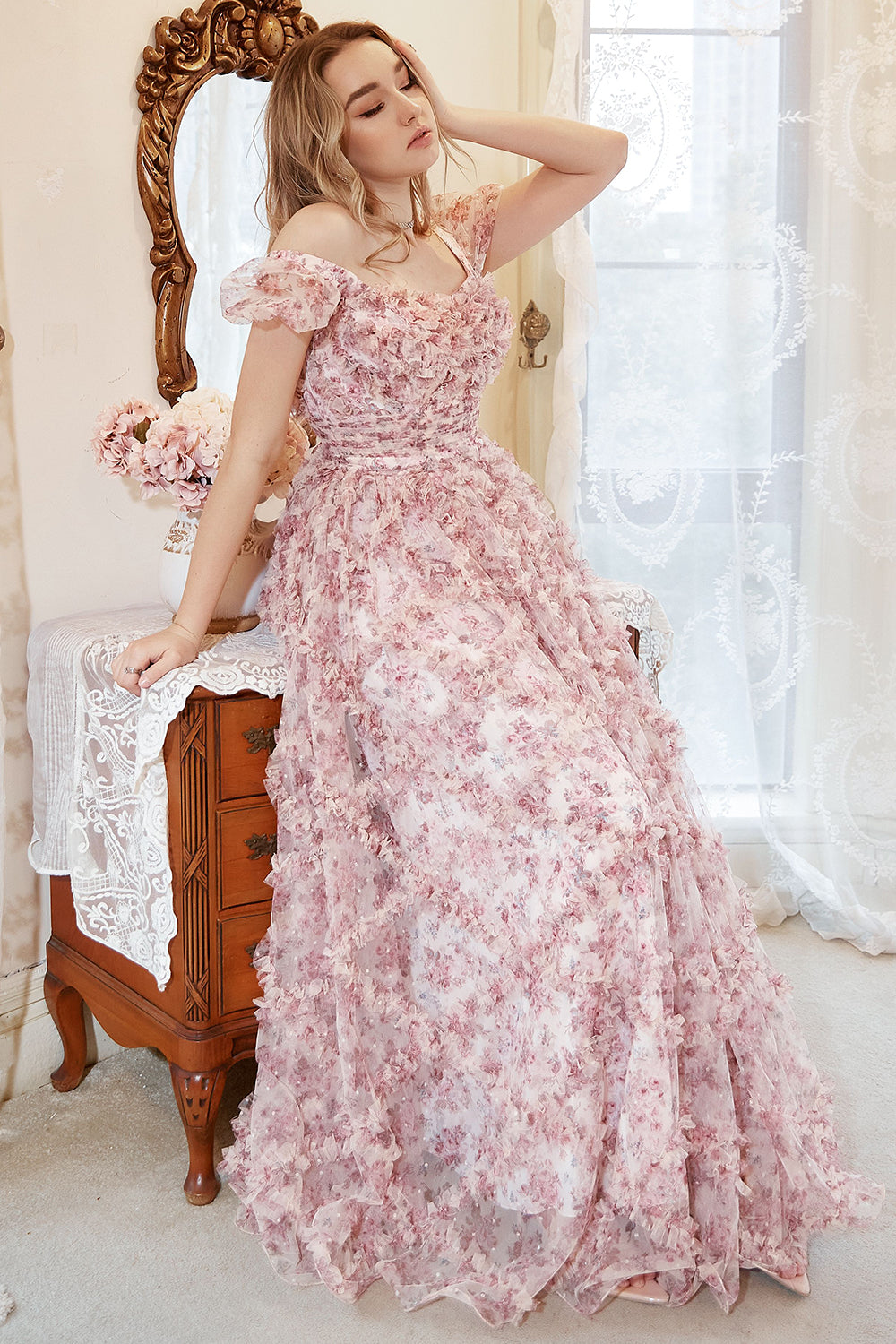 A Line Sweetheart Ivory Red Flower Plus Size Prom Dress - Fashionpara