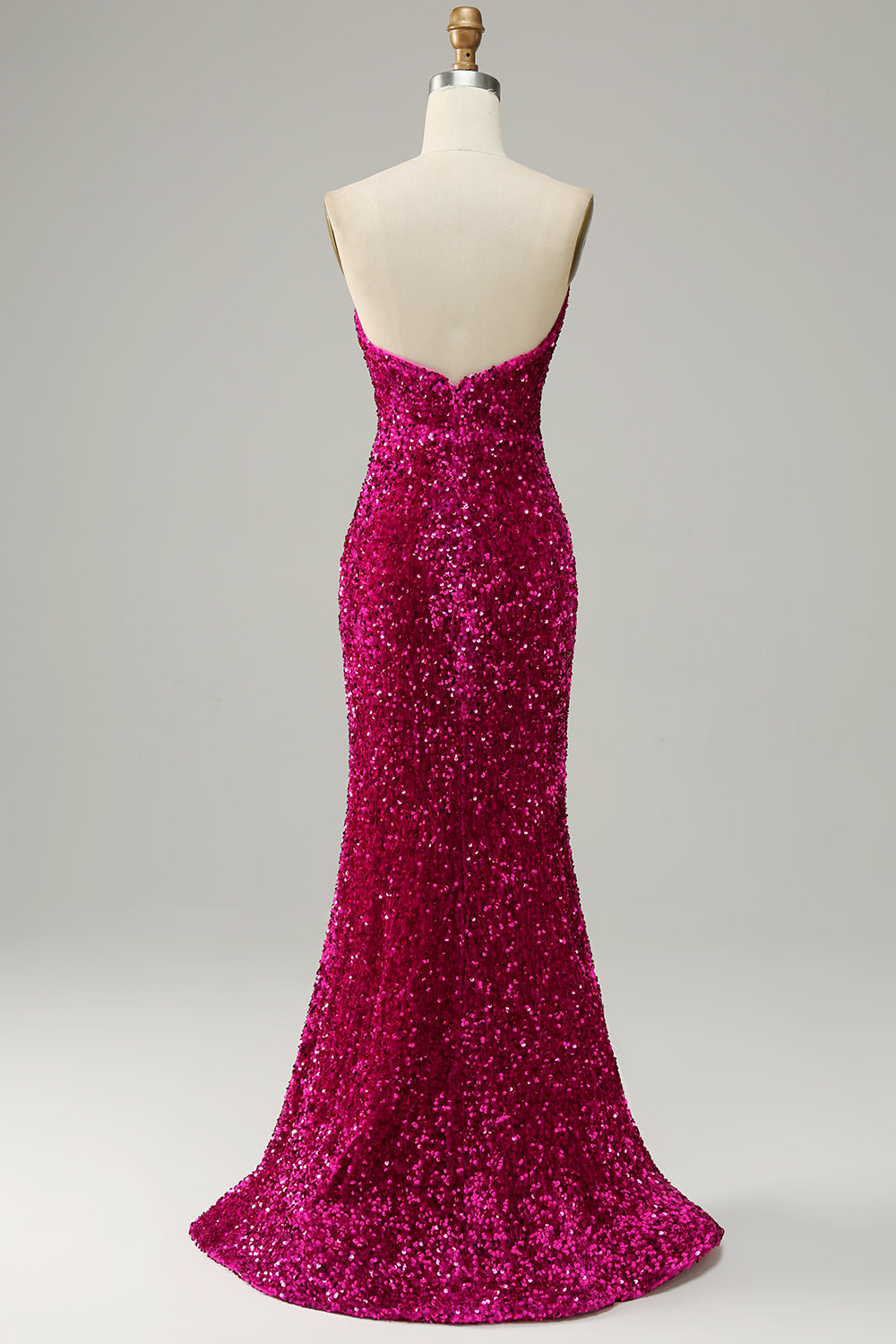 Hot Pink Strapless Sequin Prom Dress with Slit - Fashionpara