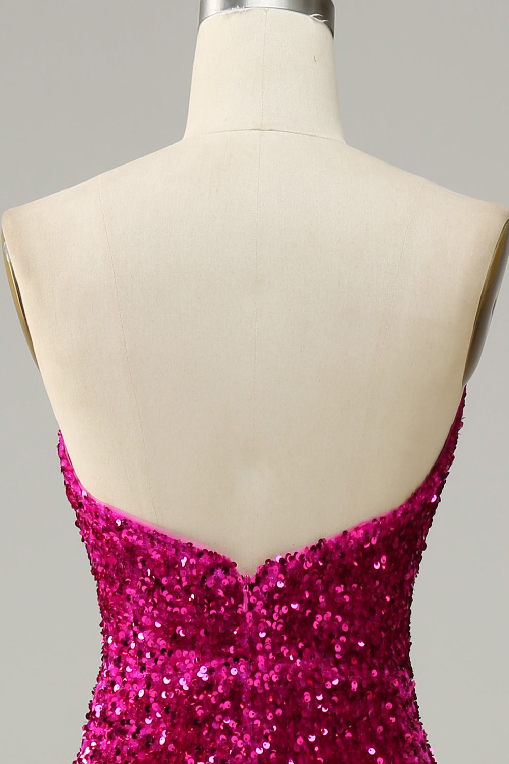 Hot Pink Strapless Sequin Prom Dress with Slit - Fashionpara