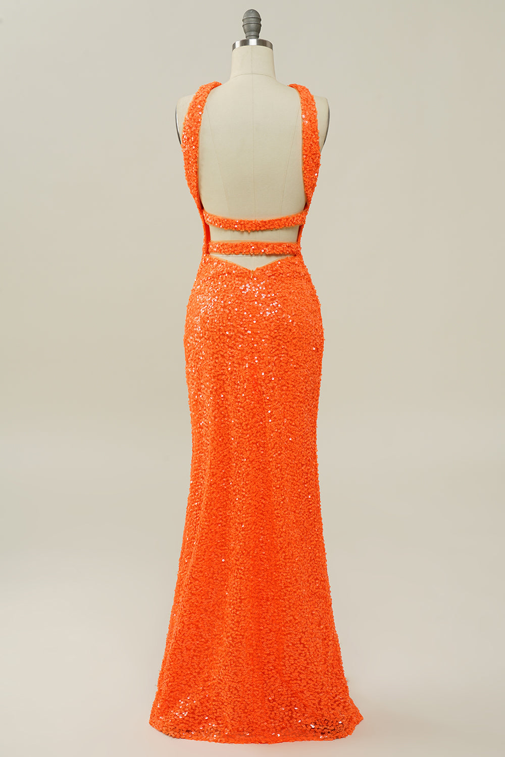 Orange Halter Sequined Backless Mermaid Prom Dress - Fashionpara