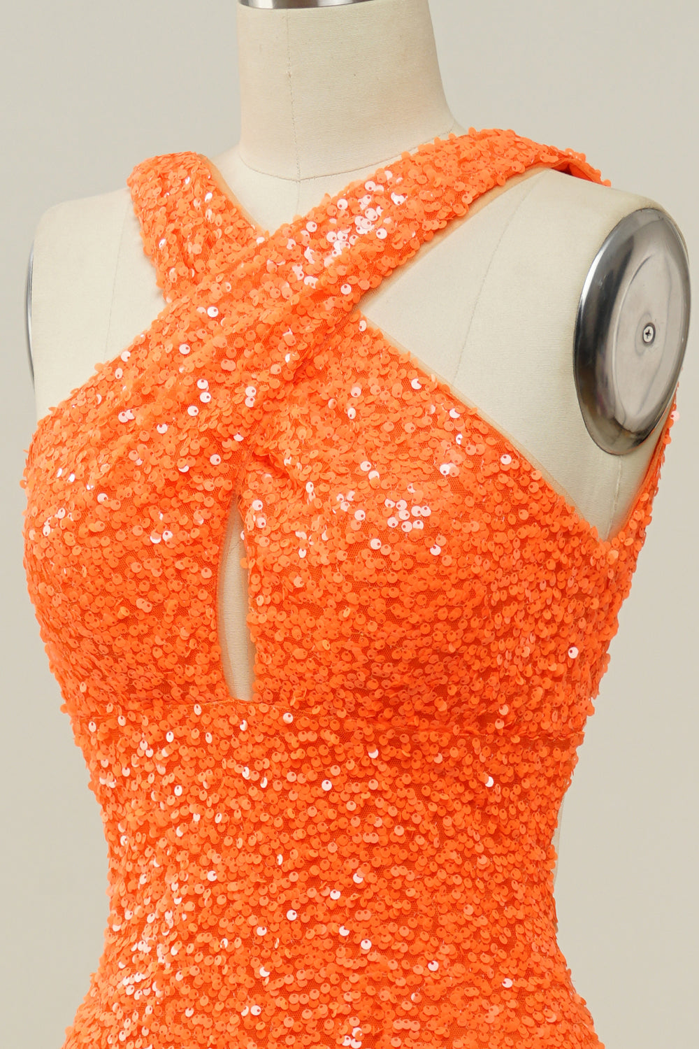 Orange Halter Sequined Backless Mermaid Prom Dress - Fashionpara