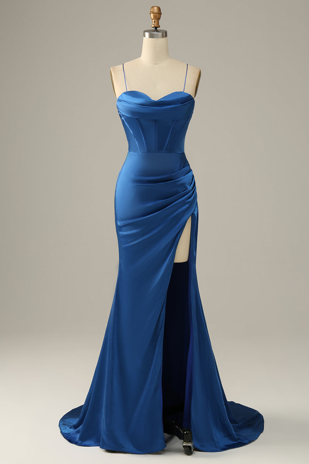 Long Spaghetti Straps Royal Blue Mermaid Prom Dress - Fashionpara