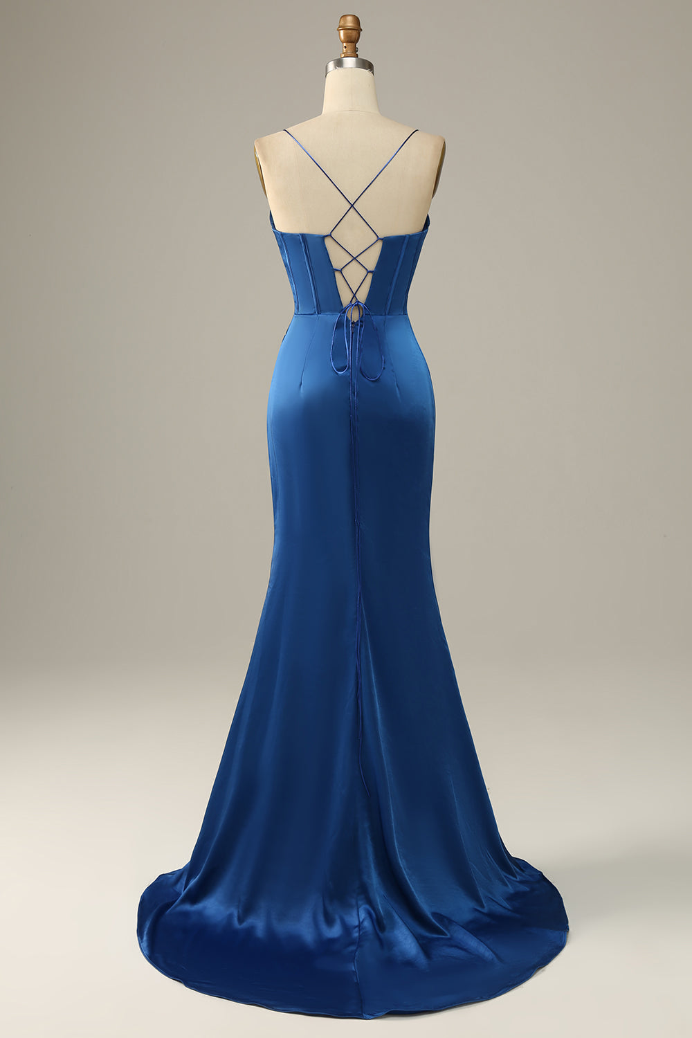 Long Spaghetti Straps Royal Blue Mermaid Prom Dress - Fashionpara