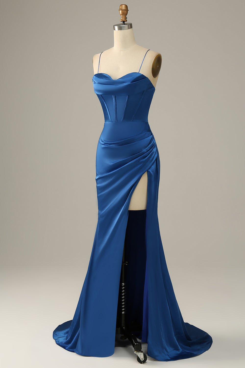 Long Spaghetti Straps Royal Blue Mermaid Prom Dress - Fashionpara