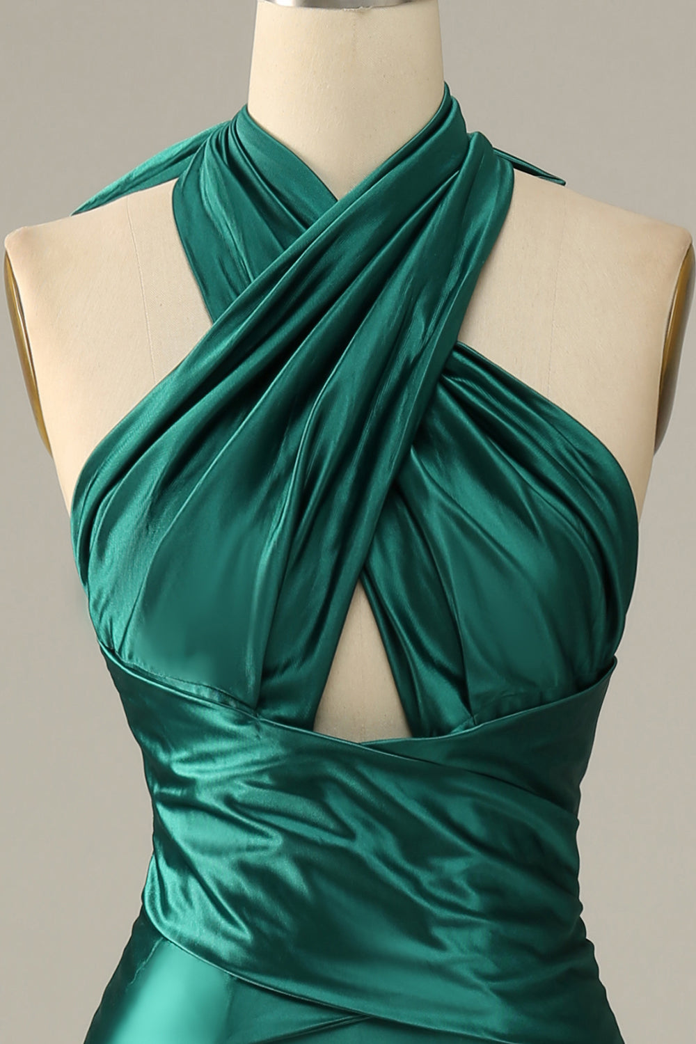 Dark Green Halter Lace Up Mermaid Prom Dress With Slit - Fashionpara
