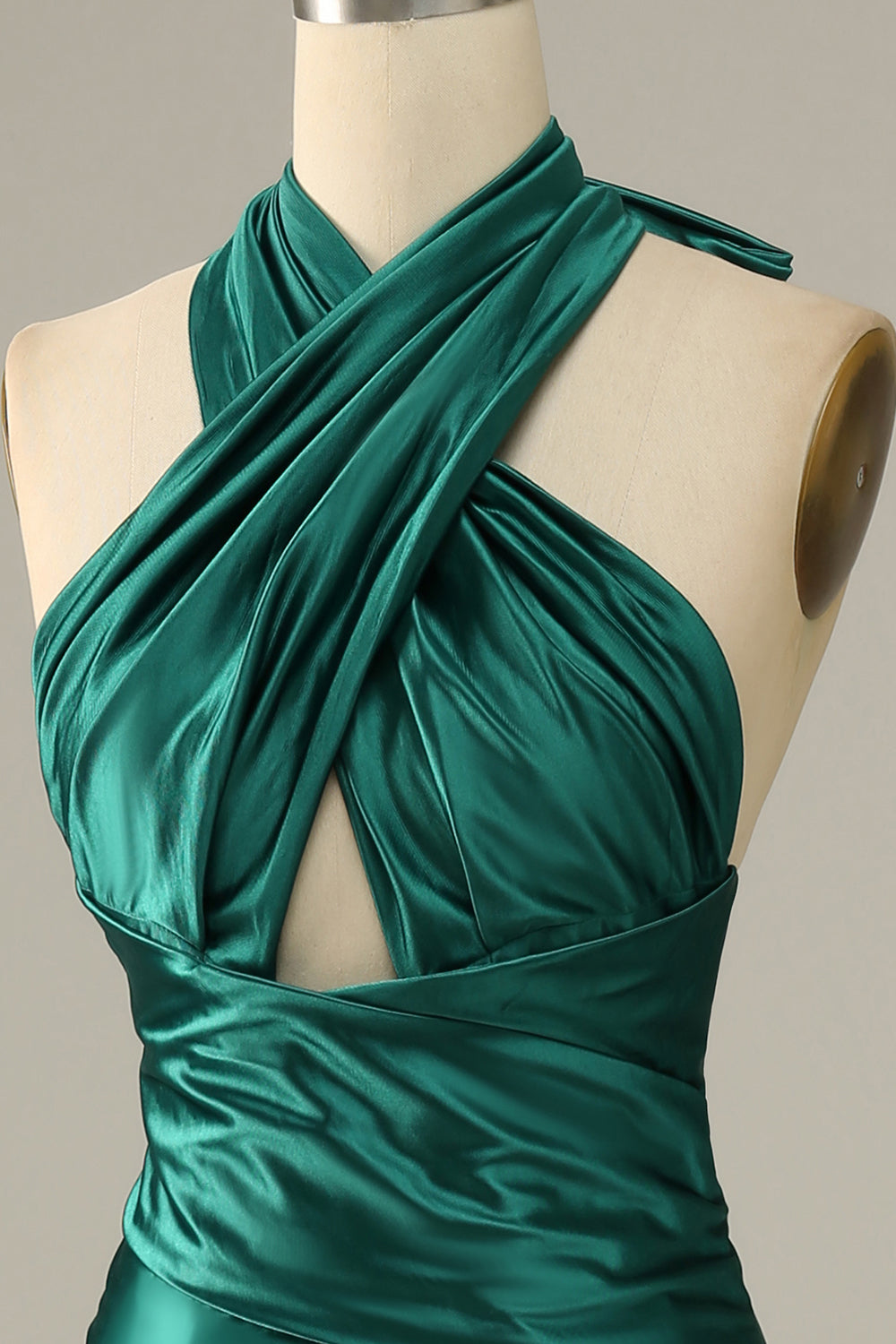 Dark Green Halter Lace Up Mermaid Prom Dress With Slit - Fashionpara