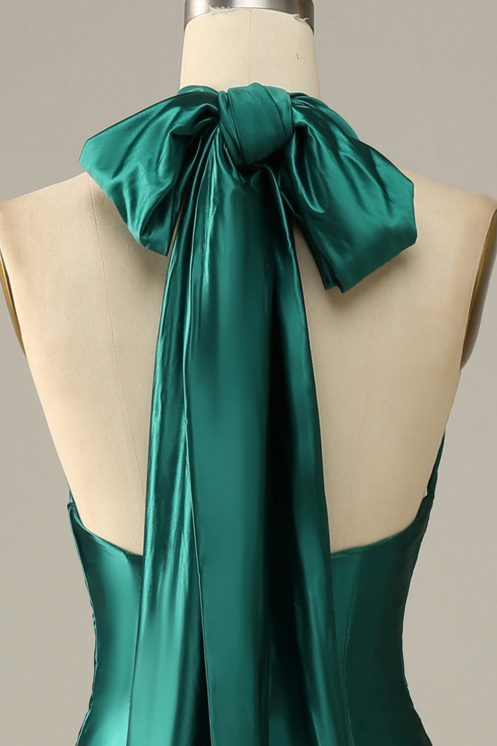 Dark Green Halter Lace Up Mermaid Prom Dress With Slit - Fashionpara