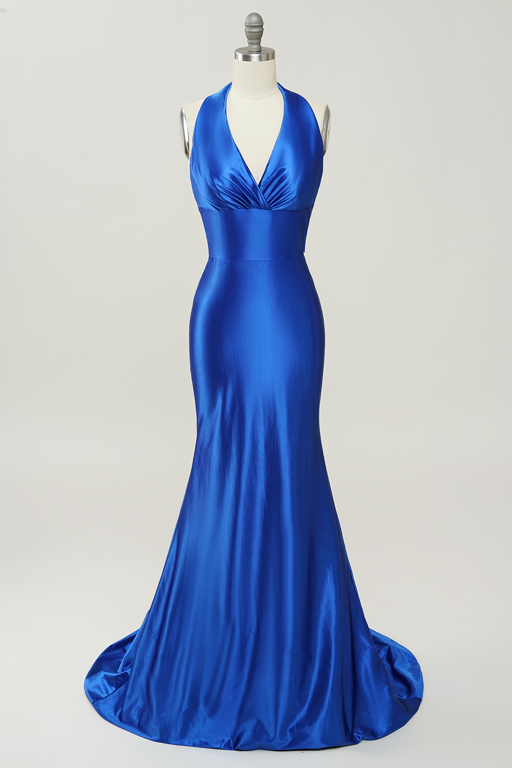 Royal Blue Halter Lace Up Backless Prom Dress - Fashionpara