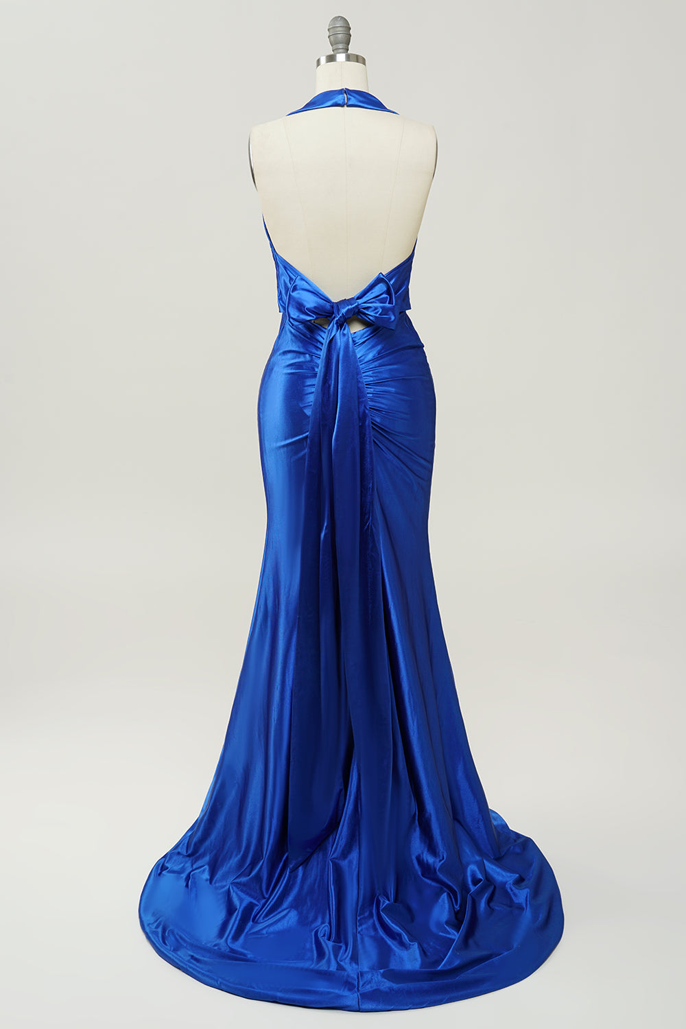 Royal Blue Halter Lace Up Backless Prom Dress - Fashionpara