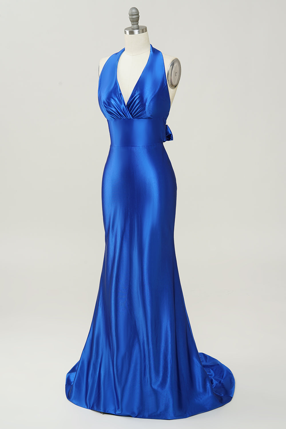 Royal Blue Halter Lace Up Backless Prom Dress - Fashionpara
