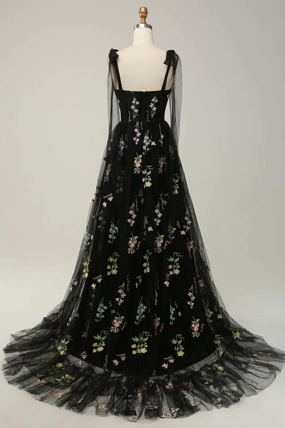 Lavender Tulle A Line Corset Plus Size Prom Dress with Embroidered - Fashionpara