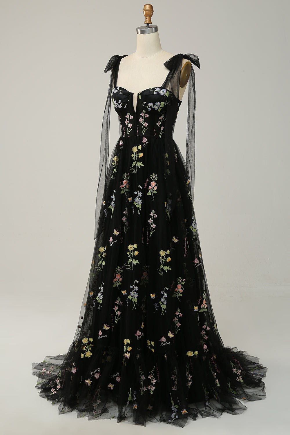 Lavender Tulle A Line Corset Plus Size Prom Dress with Embroidered - Fashionpara