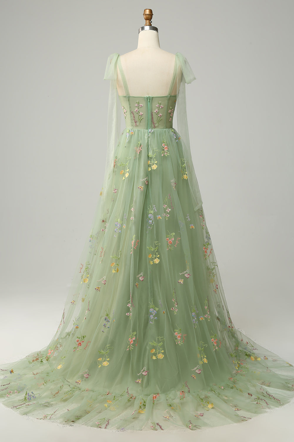 Lavender Tulle A Line Corset Plus Size Prom Dress with Embroidered - Fashionpara