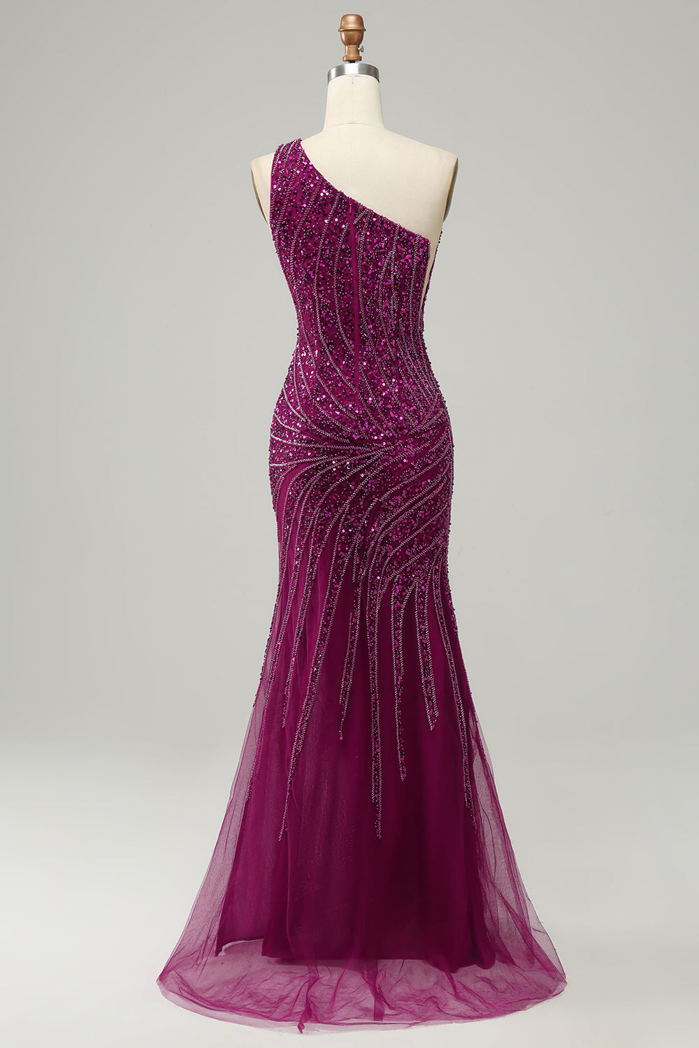 One Shoulder Sequin Prom Dress with Slit - Fashionpara